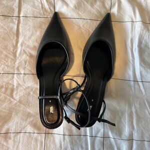 Zara pointed toe ankle tie wedge heels, size 40, NWOT
